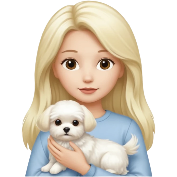 birthday woman with long blonde hair is holding a Maltese dog emoji