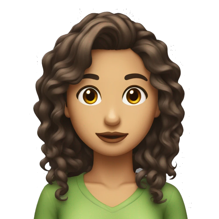 Chica morena con el pelo rizado y castaño con ojos verdes emoji