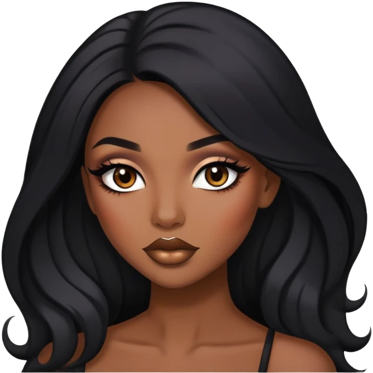 pretty brown skin, long hair, baddie with makeup emoji