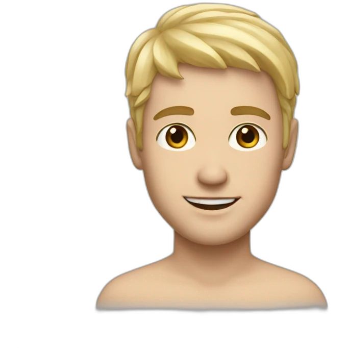 white man with clear skin with fringe up blonde hair style brown eyes emoji