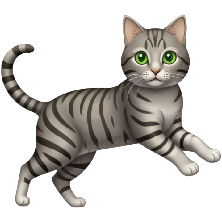 Gray tabby cat with green eyes prancing emoji