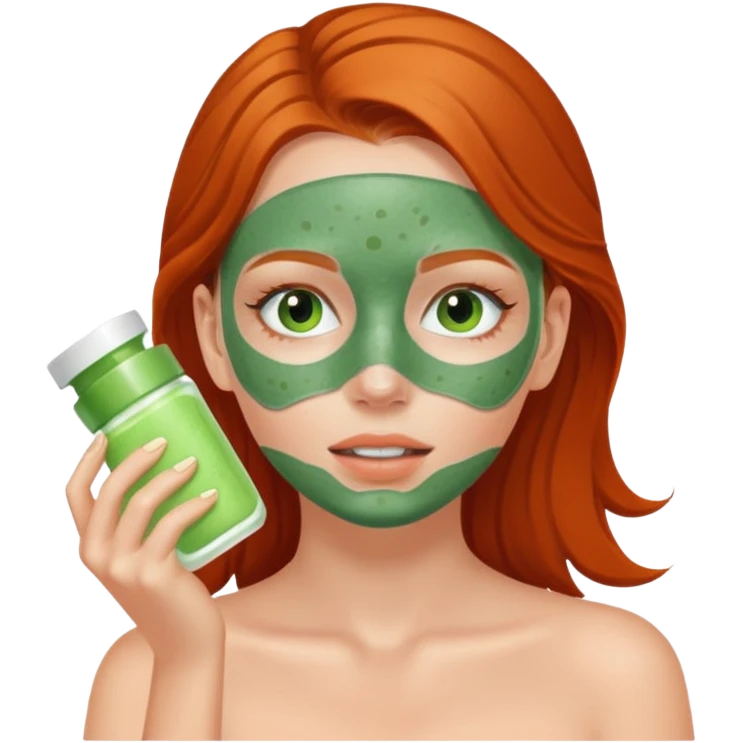 White girl with freackles doing skincare mask emoji