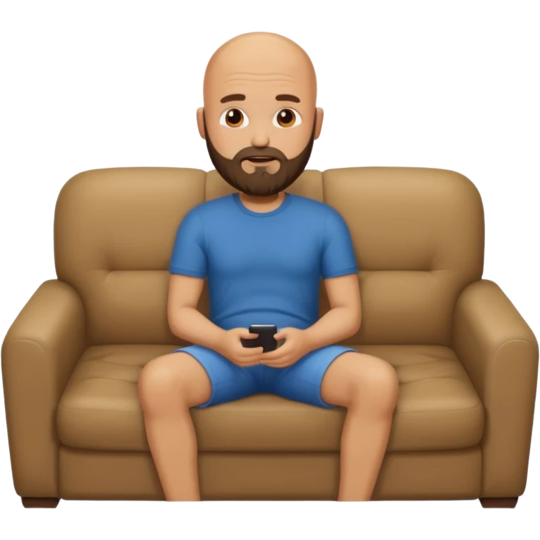 Bald man with beard sitting alone on a couch emoji