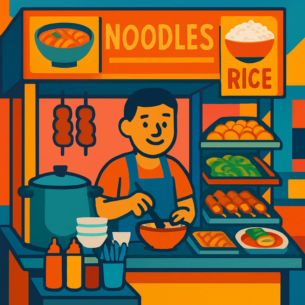 Hawker food stall, colorful and inviting emoji