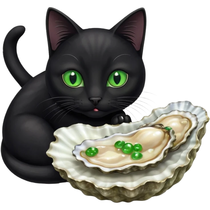 Black cat eating oyster emoji