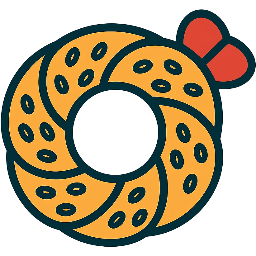 Add a red ribbon on the top right side of the simit. Remove the background so the simit with the ribbon is isolated. emoji