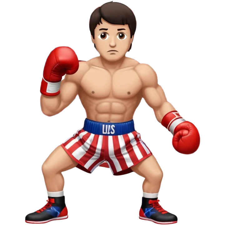 Rocky Balboa boxer in fighting stance with boxing gloves and American flag shorts emoji