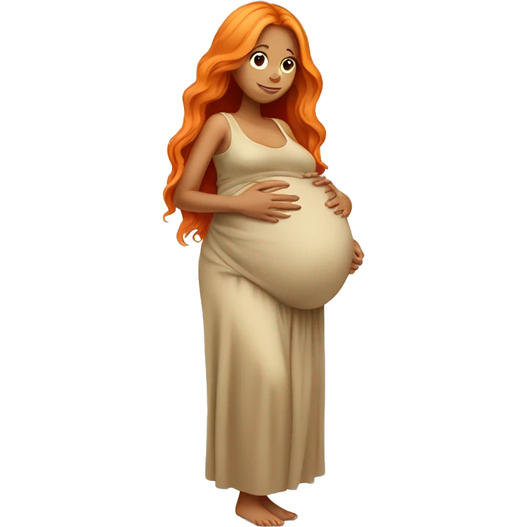 Tan girl with long orange hair holding pregnant stomach emoji