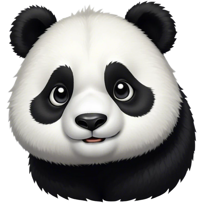 Cinematic Cute Panda Portrait Emoji, Head tilted playfully and inquisitively, featuring a fluffy, contrasting Fur of black and white with a charming expression and round, sparkling eyes filled with curiosity, Simplified yet irresistibly adorable features, highly detailed, glowing with a warm, friendly glow, high shine, affectionate and playful, stylized with a touch of bamboo whimsy, bright and endearing, soft glowing outline, capturing the essence of a mischievous yet loving panda, so playful it feels like it could roll out of the screen and into your arms! emoji