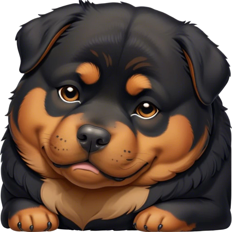 Cinematic Chubby Sleeping Rottweiler Portrait Emoji, Chubby and serene, with a robust, adorable build and a soft, plush black fur with tan markings, eyes gently closed in peaceful slumber, Simplified yet irresistibly endearing features, highly detailed, glowing with a gentle, dreamy glow, high shine, relaxed and content, stylized with a touch of whimsy, bright and heartwarming, soft glowing outline, capturing the essence of a blissfully sleepy guardian, so comically serene it feels like it could roll out of the screen and snore with adorable charm! emoji