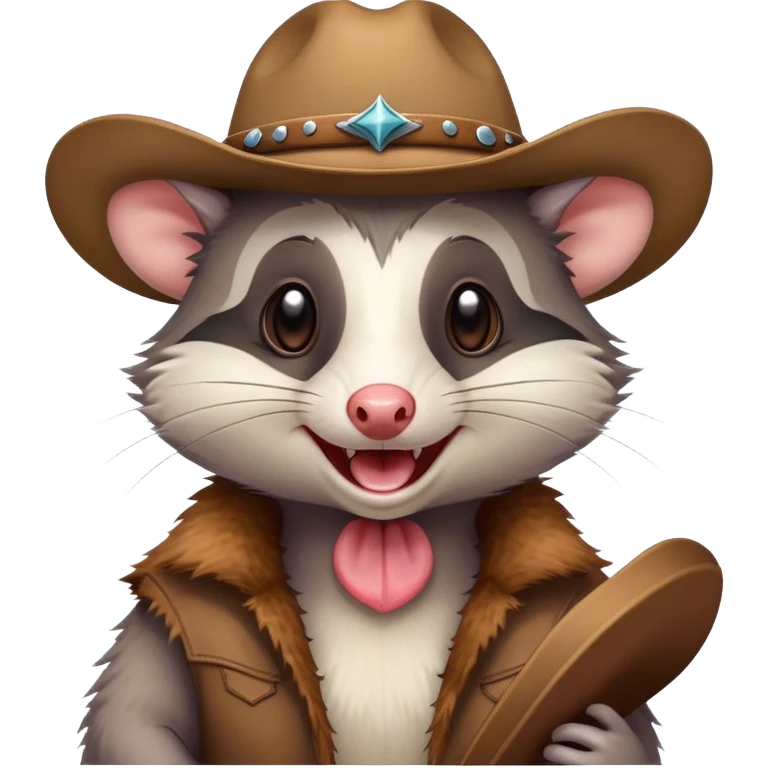 Happy opossum wearing a cowboy hat emoji