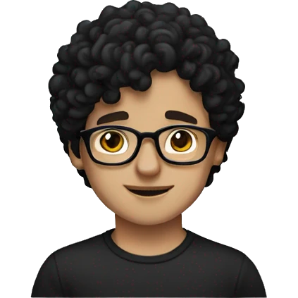 white boy with curly black hair and frameless glasses and black t shirt emoji
