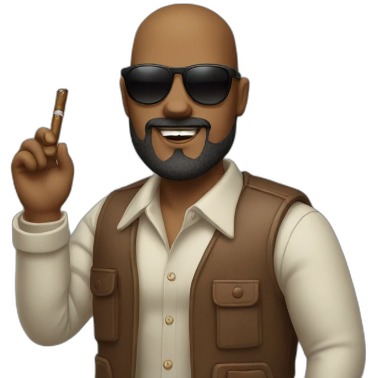 Bold guy with a cigar in his hand wearing sunglasses with a nice beard emoji