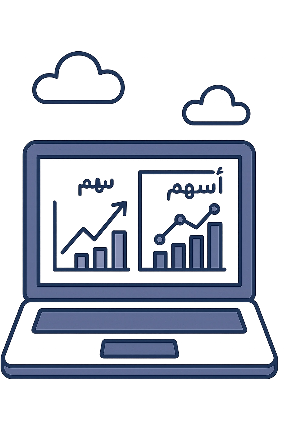 a laptop with Arabic stock charts open, flat modern style, Middle Eastern trading theme emoji