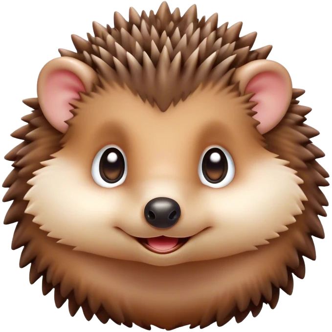 Cinematic Cute Hedgehog Portrait Emoji, Head tilted playfully and inquisitively, featuring a fluffy, spiky brown Fur with an irresistibly cute, round face and tiny ears, round, sparkling eyes filled with curious wonder, Simplified yet irresistibly adorable features, highly detailed, glowing with a warm, friendly glow, high shine, affectionate and quirky, stylized with a touch of woodland whimsy, bright and endearing, soft glowing outline, capturing the essence of a mischievous yet loving hedgehog, so playful it feels like it could roll out of the screen and into your arms! emoji