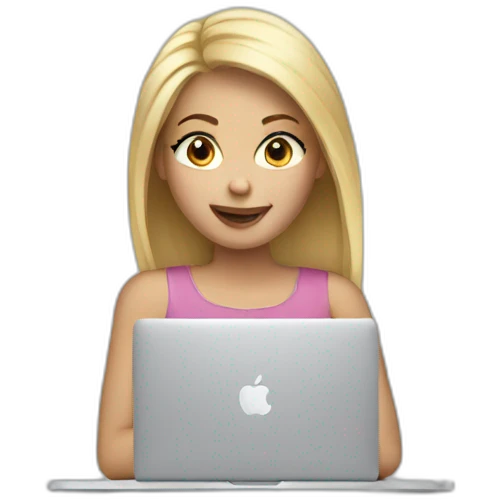 blonde girl using macbook emoji