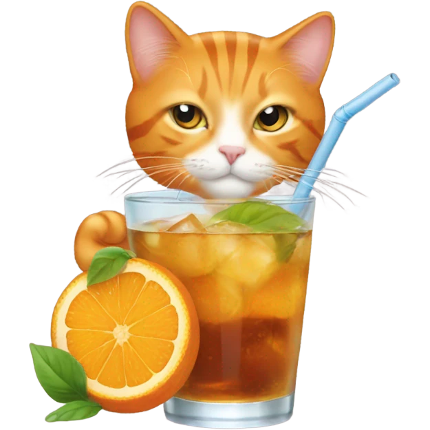 Orange cat drinking ice tea  emoji