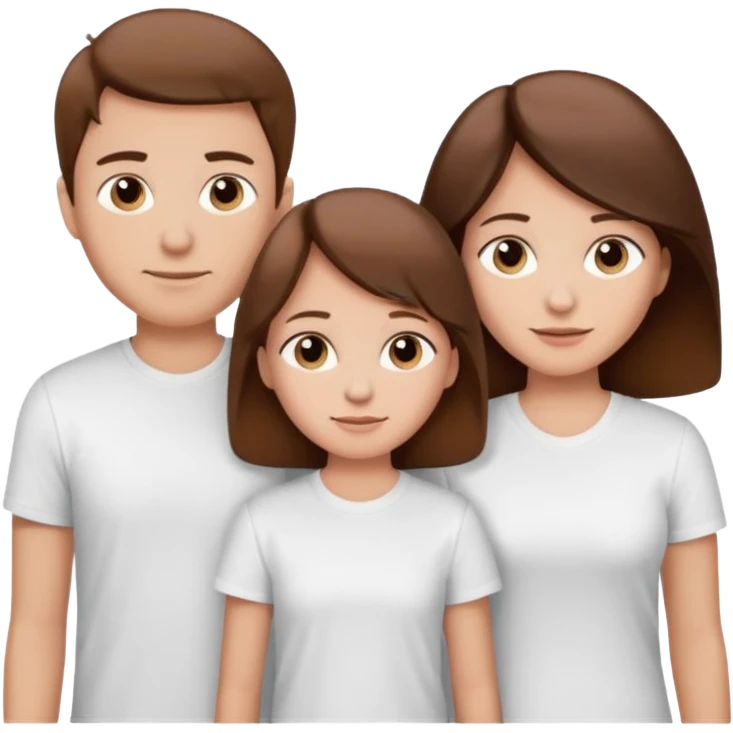 boy with brown hair in white T-shirt,with mom, dad and twin sisters emoji