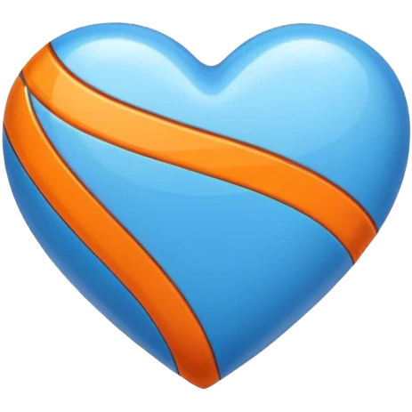 Glossy blue heart with straight orange athletic stripes going down the side emoji