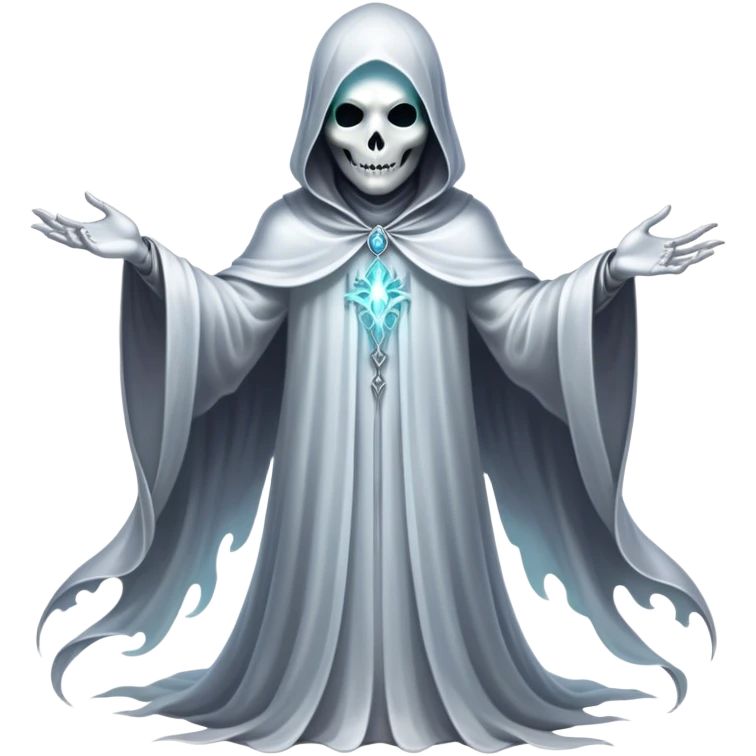 Full body, Cinematic and Ultra realistic 32k HD hauntingly beautiful specter with Balanced features, highly detailed, glowing with silver light, high shine, remembrance, a painting of white silver, fanciful, enchanting. The image is so lifelike it could leap off the canvas at any moment emoji
