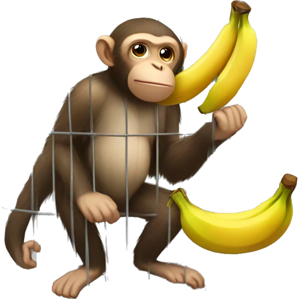 Monkey in a cage. Can't reach the banana.  4к emoji