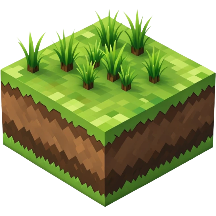 Minecraft grass block, square shape, brown and green, smooth, isometric emoji