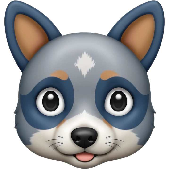black, grey, and white blue heeler dog, emoji style, round face, big eyes, friendly expression, simple details emoji