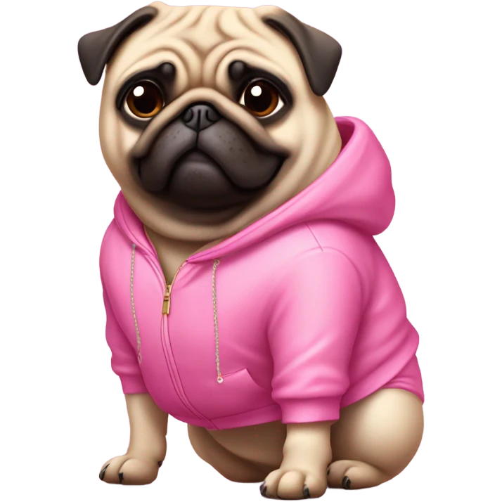 A fat pug wearing a juicy couture jumpsuit￼ emoji