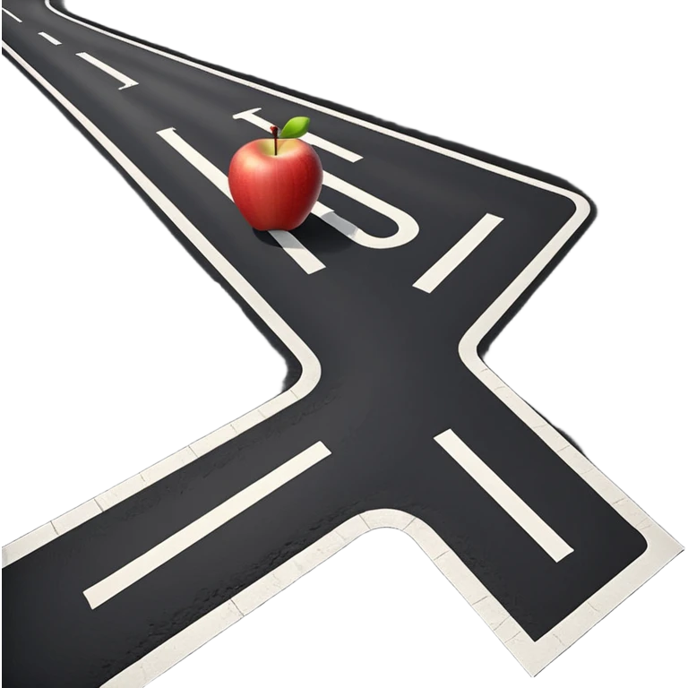 3D apple emoji style road in the shape of the letter T, viewed from above, with smooth shading and clear lane markings emoji