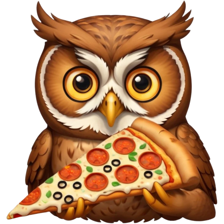 crea un gufo che mangia la pizza emoji