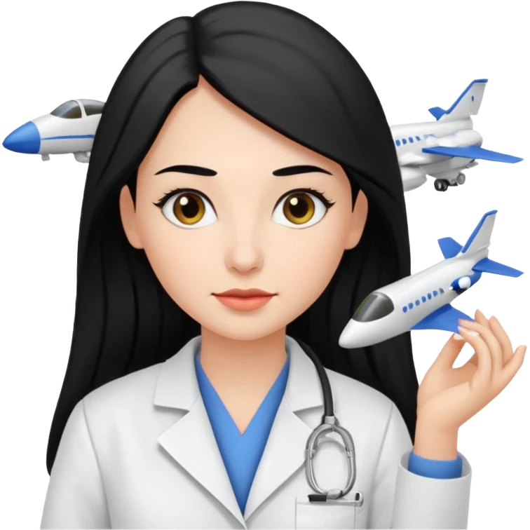 Femme cheveux long noir travaille dans le domaine de l'aéronautique sourcils fournis emoji