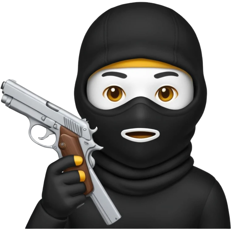 Un emoji con una balaclava negra con una pistola en la mano emoji