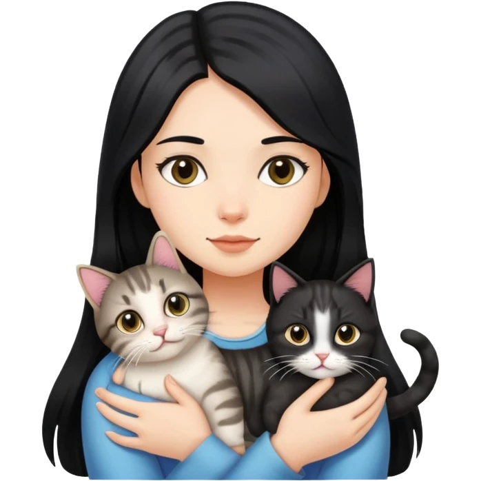 Long black hair girl holding a tabby cat emoji