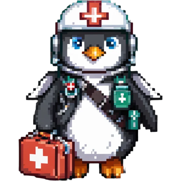 penguin medic with first aid kit and helmet emoji