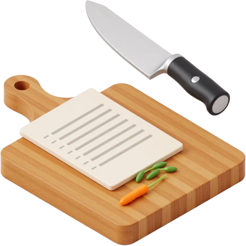 Floating Ingredients Around a List(without text) on the wooden cutting board emoji