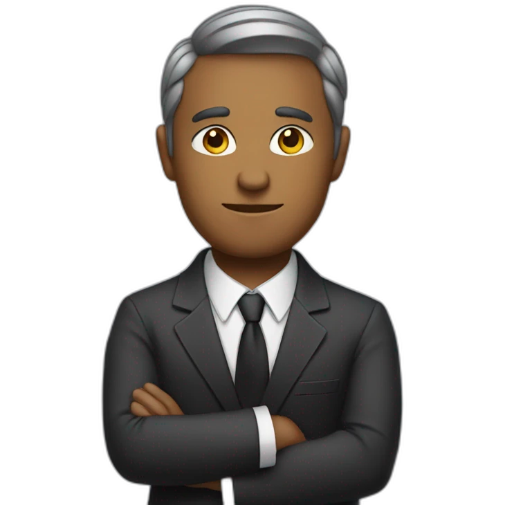 a man in a suit with crossed arms and wings emoji