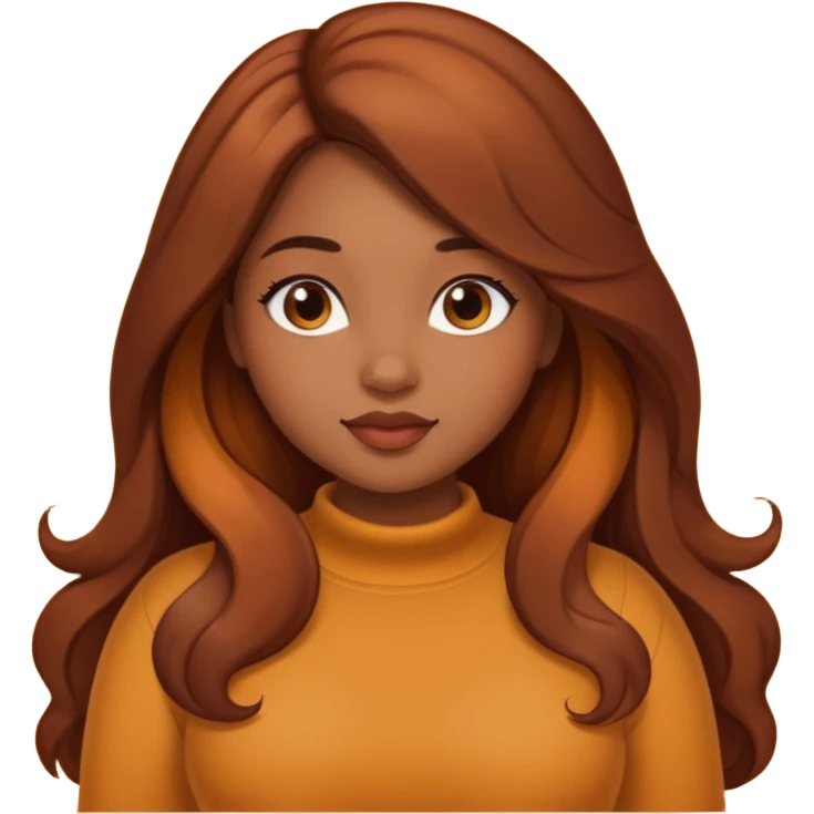 Curvy pretty brown girl with long hair, wearing fall colors emoji
