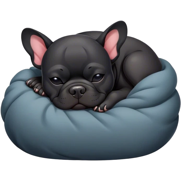Black french bull dog curled up sleeping emoji