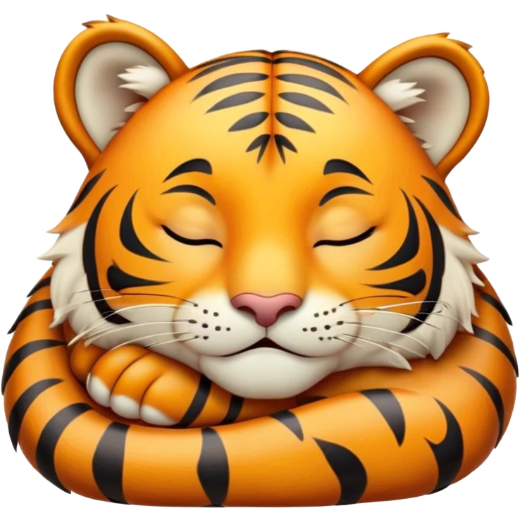 Meme-Worthy cute Sleeping Tiger Portrait Emoji, Head resting peacefully with a contented smile, showcasing a luxuriously striped form and eyes gently closed in serene slumber, Simplified yet comically adorable features, highly detailed, glowing with a soft, drowsy wild light, high shine, relaxed and utterly lovable, stylized with an air of playful laziness, bright and heartwarming, soft glowing outline, capturing the essence of a sleeping tiger that feels destined to become the next viral icon of adorable rest! emoji