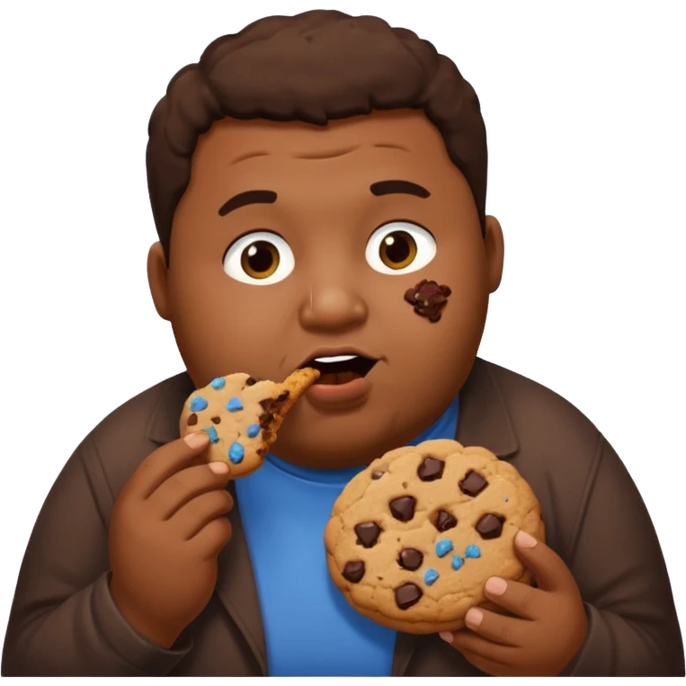 Obese brown man eating chocolate cookie  emoji