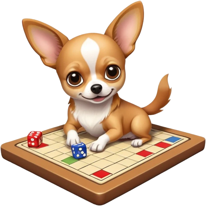 Tri colored chihuahua playing a board game emoji