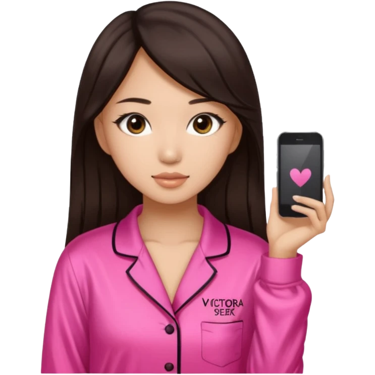 IT Girl, Asian, dark brown hair color, with big brown eyes, wearing Victoria's Secret pajamas emoji