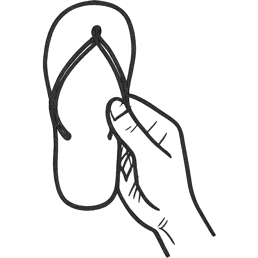 a hand drawn style icon of a flip-flop with a hand emoji