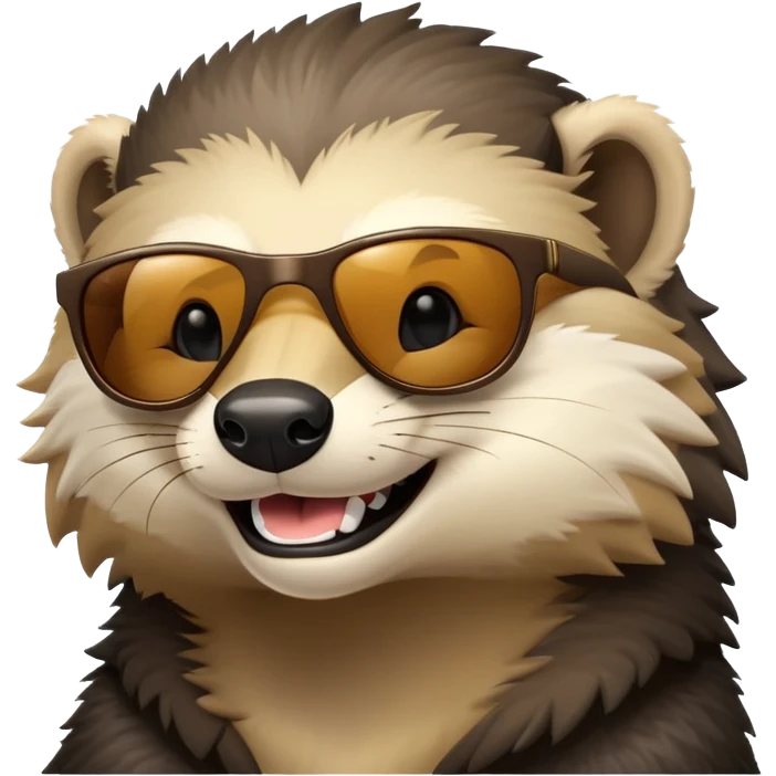 friendly anthropomorphised honey badger head wearing sunglasses emoji