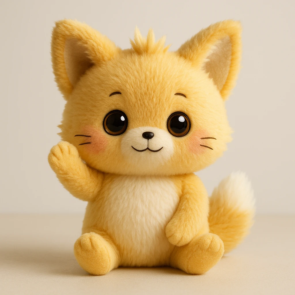 Create a photorealistic image of the chiikawa character in a waving pose with soft shadows and a minimal background. Maintain the photorealistic style and subtle details. emoji