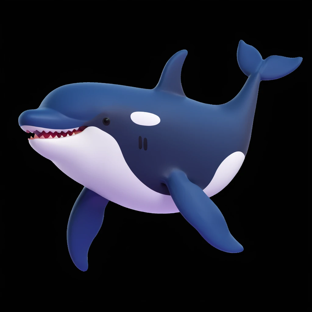 killer whale, 3d, exaggerated features, cartoon style emoji