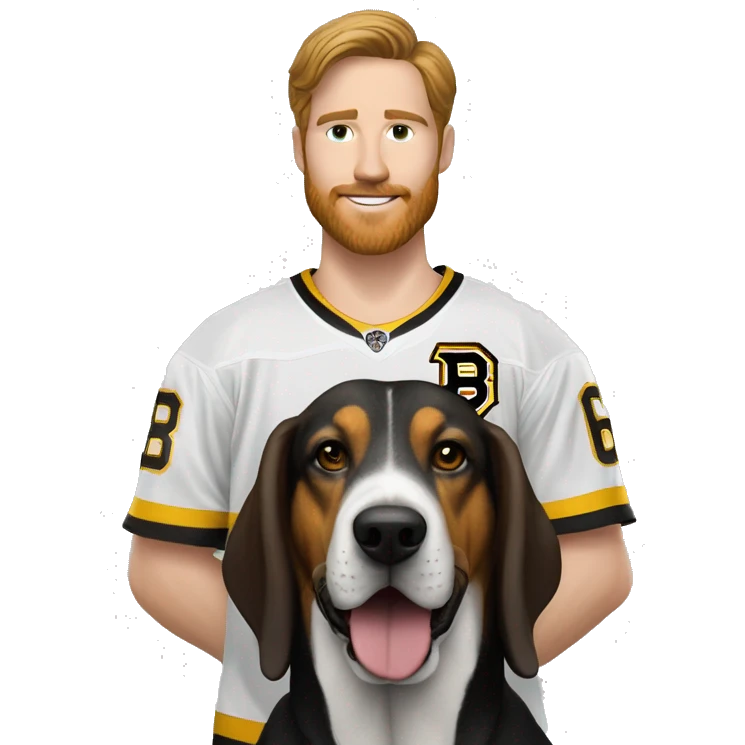 #28 player on the boston bruins white male with beard next to basset hound dog emoji
