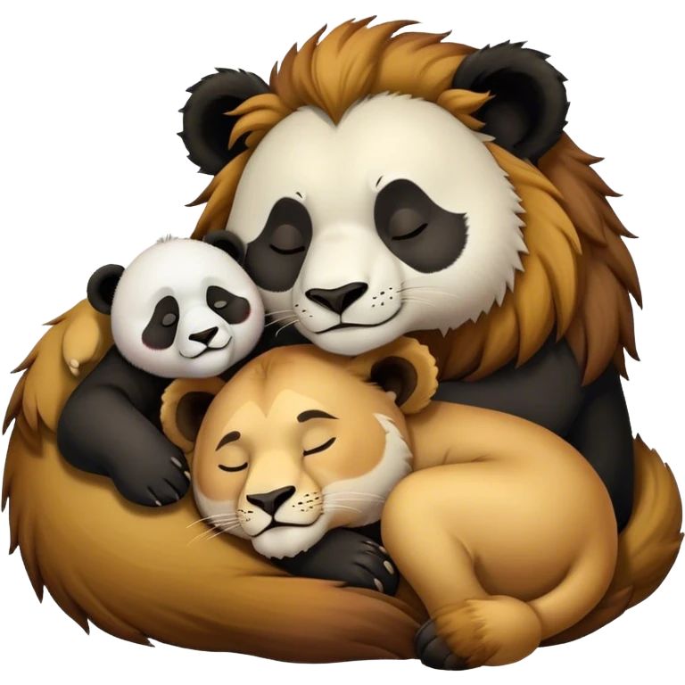 Panda and lion sleeep together emoji