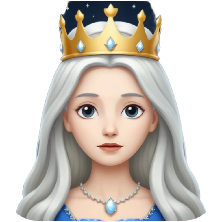 White silver Long Haired Women, Queen with crown — soft expression, moonlight tone emoji