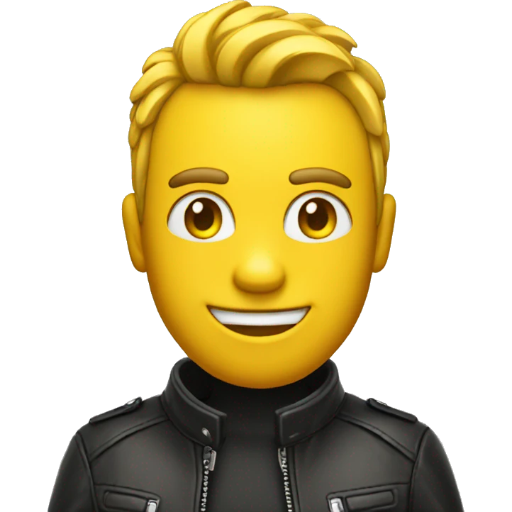 one smiling yellow emoji wearing a leather jacket emoji